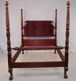 128 - Acanthus Carved Mahogany 4 piece Empire Revival,  4 Poster Bed, Mirrored Chest, Dresser and Vanity, ca 1880