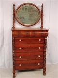 128 - Acanthus Carved Mahogany 4 piece Empire Revival,  4 Poster Bed, Mirrored Chest, Dresser and Vanity, ca 1880