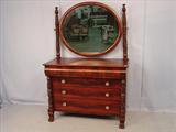 128 - Acanthus Carved Mahogany 4 piece Empire Revival,  4 Poster Bed, Mirrored Chest, Dresser and Vanity, ca 1880