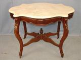 126 - Marble Top Victorian Parlor Table with Turtle Top, 27in. X 39in. Top X 29in. Tall