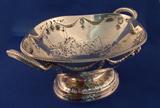 81 - Footed Oblong Bowl with Roses, Garland & Medallions, Right Facing lion in octagon Achor in Shield Gothic G Sterling 3298 Hand Engrave