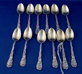 78 - 12 Demitasse Spoons with Gold Wash, Louis XV pattern (discontinued 1891), ca 1880-1891, William B Durgin, maker, 5.3 oz., 4.25in., Wm. B. Durgin, maker`
