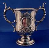 79 - Two Handled Trophy, Sterling 2508, Scepter With Eagle & Trefoil, Hand Engraved Ornate CCSL 1897 Other Side Long 1978, 7in. H, 8in. W, .50in D., ca. 1897