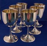 80 - Set of 6 Water Goblets, Tiffany & Co. 17007 Makers 25297 Sterling Silver 925-1000 M, Hand Engraved G in Eagle Shield, 6.25in. H 3.50in. D, ca. 1947 - 1956