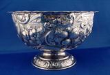 82 - Round footed fruit bowl, sterling London 1899, Hand Chased, 8in. X .75in, ca 1899 - 1900, weight 16.2
