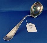 87 - Soup Ladle with Pointed Bowl - Hand Engraved Handle & bowl, Patent 1856 12.75in, ca. 1850-1852