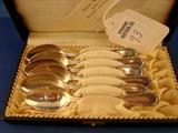 93 - Set of 6 Teaspoons in Presentation Box Herm, Meyer Bremen Coin Silver, 5in., ca. 1905 - 1981