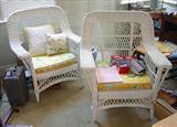 255 - Matching Pair of White Wicker Arm Chairs