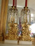 101 - Victorian 3 piece Girandole set with Gold Guilt and Glass Prisms 16 in. T.