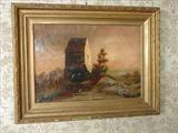 107 - Circa 1870 Oil on Canvas Scene of Grist Mill in Victorian Frame 20 in. X 27 in.
