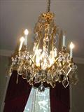 159_2 - Bronze Chandelier with Large Baccarat Style Leaded Crystal Prisms 35 in. X 25 in. Dia.
