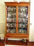 164 - Chippendale Two-Part Mahogany China Cabinet with Lattice Work Doors and Ball & Claw Feet 76 in. T. X 48in. w X 17in. D.