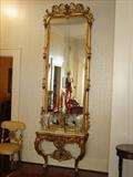 152 - Gold Victorian Two-Piece10 ft. 3 in. T. X 38 in. W. Pier Mirror with Marble Top Circa 1850
