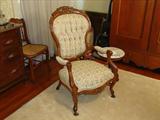 261 - Heavy Walnut Victorian Gentlemen's Parlor Chair with Carved Crown