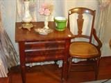 282, 281- Empire Circa 1840 Two-Drawer Mahogany Work Table 29 in. T. X 25 12 W. X 21 in. D. & Walnut Hip-Rest Cane Bottom Chair