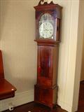 149 - Crotch Mahogany Circa 1780 Scottish Grandfather Clock by John Munro, Glasgow, Scottlandwith Hand Painted Face of 6 Scottish Clan, 88in. T. X 21in. W, 9.50in.