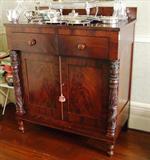 202- Empire Mahogany and Crotch Mahogany Jackson Press with Acanthus Carved Columns 49 in. T. X 42 in.