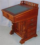12 - Walnut Victorian Davenport desl with 4 drawers and wood carved pulls, Burl Walnut panel in doors, 36in. Tall, 22in. Wide, 27in., ca. 1875