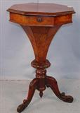 33 - Burl Walnut Victorian Sewing stand with lift top