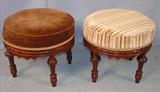 35 & 34 - 2 Walnut Victorian Foot stools, One Green upholstery & One Striped upholstery
