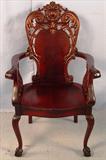 37 - Mahogany Heavily Carved arm chair, Att. To Horner Furniture Co., ca. 1890, 44in. tall