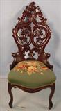 39 - Laminated Rosewood Victorian Side Parlor Chair with needlepoint, seat, 41in. Tall, ca. 1860