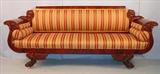 41 - Mahogany Empire Sofa with striped upholstery, 89in. Long, 38in. Tall, Claw feet, winged legs