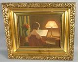 42 - Oil on Canvas of Girl playing piano