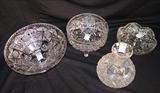 44, 45, 46 & 47 - Brilliant Cut Glass, Footed 10in. Bowl, Footed 7in. Bowl, Water Bottle & plate