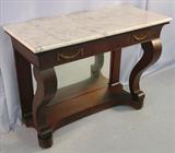 65 - French Empire Pier Table with White Marble, 42in. W, 19in. D., ca. 1850