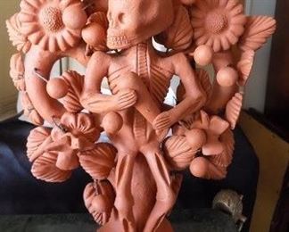 MEXICAN FOLKLORE POTTERY CANDLE HOLDER