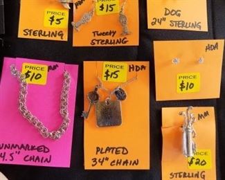 LOTS OF STERLING NECKLACES, BRACELETS, EARRING AND RINGS.
