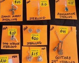 LOTS OF STERLING NECKLACES, BRACELETS, EARRING AND RINGS.