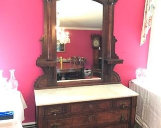 Antique Eastlake Marble Top Dresser with Mirror