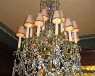 Bronze and crystal chandelier