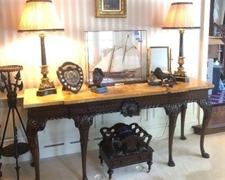 One of pair large marble top Irish Chippendale servers