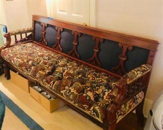 Beautifully upholstered antique bench of upmost quality