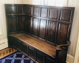 Antique oak English bench with storage under the seat