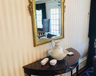 Beautiful guilt me a pair of matching bronze accented custom-made Consol tables