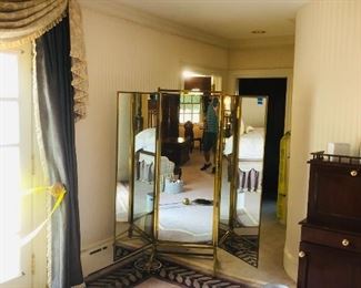 Trifold quality brass floor mirror