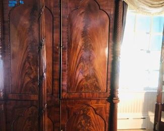 Large burled wood antique armoire Fitted for TV having drawers on interior also