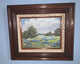 Inez Roebuck oil painting, bluebonnets, framed dimensions: 16”L x 13.5”H