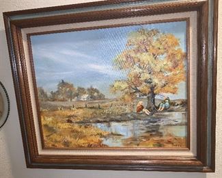 Modell fall scene oil painting, framed dimensions: 25.5“L x 22”H