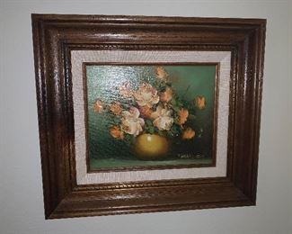Robert Cox floral oil painting, framed dimensions: 16”L x 13”H