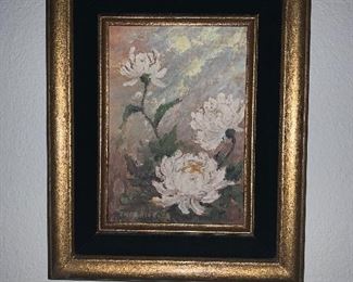 Inez Roebuck floral oil painting, framed dimensions: 9”L x 11”H