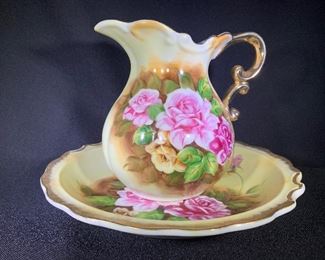 vintage Japanese floral water pitcher and basin