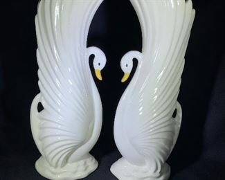pair of vintage swan vases