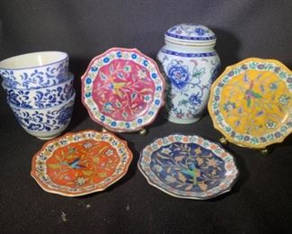 Asian decorative plates, ginger jar and bowls