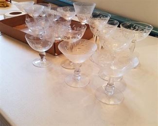 lot of etched stemware