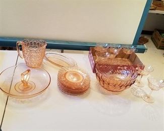 lot of assorted pink glassware